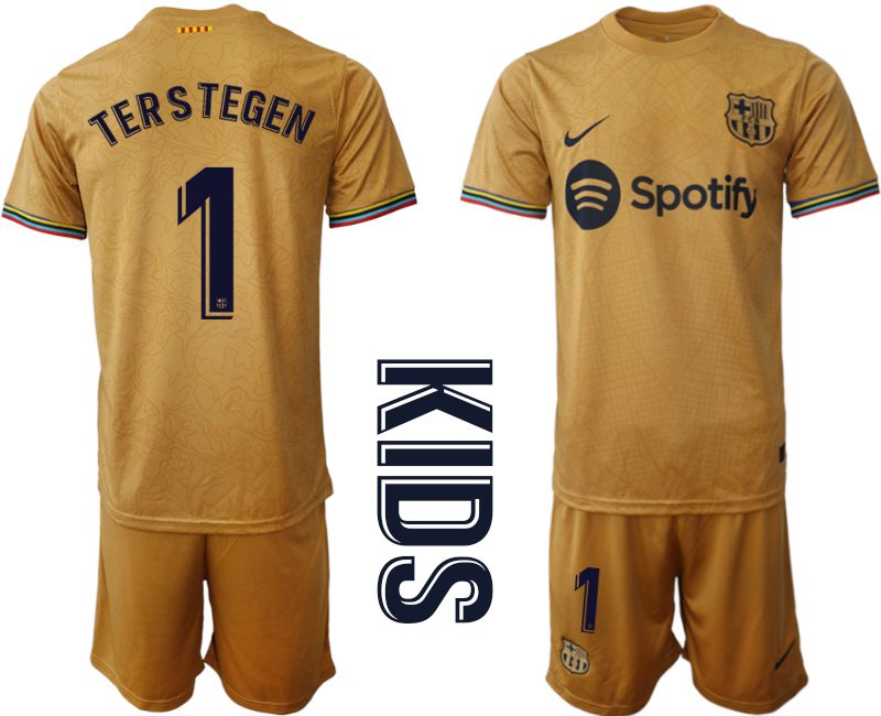 Youth 2022-2023 Club Barcelona away yellow #1 Soccer Jersey->customized soccer jersey->Custom Jersey